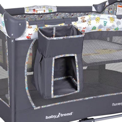 2026 NEW Baby Trend Nursery Center Playard with Toy Mobile. Tanzania Grey