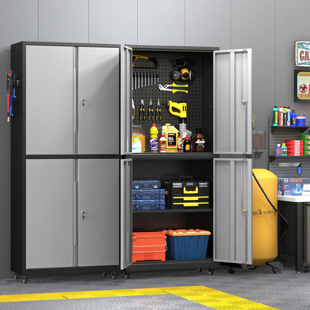 2026 NEW Metal Storage Cabinet with Wheels,Rolling Tool Cabinet with Doors and Adjustable Shelves,Heavy Duty Garage Storage Cabinet