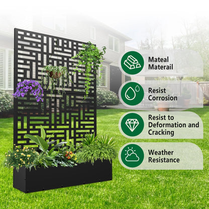 2026 NEW FOOWIN 71'' H Metal Planter with Trellis, Outdoor Raised Garden Bed for Climbing Plants, Trellis Planter Box with Drainage Hole, Black