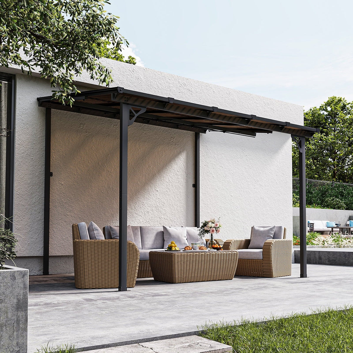 2026 NEW Aoxun 8' x 5' Gazebo for Patio, Gazebo Pergola with Sloped Roof, Grill Gazebo Large Wall-Mounted Heavy Duty Awnings, for Backyard, Deck, Patio