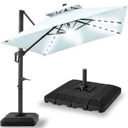 2026 NEW Best Choice Products 10x10ft 2-Tier Square Outdoor Solar LED Cantilever Patio Umbrella w/ Base Included - Tan