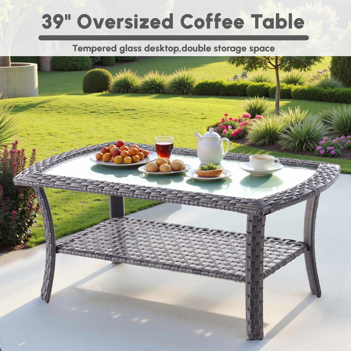 2026 NEW Ovios 5 Pieces Outdoor Patio Furniture Set High Back All Weather Wicker Conversation Set with Swivel Chairs & Coffee Table, Dark Gray