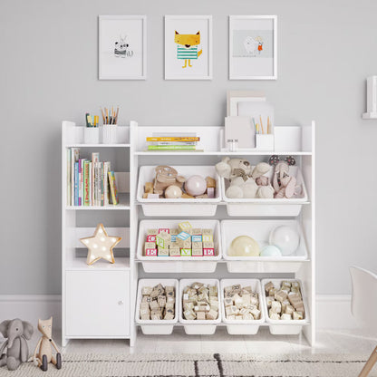 2026 NEW Sturdis Kids Toy Storage Organizer With Bookshelf and White Bins