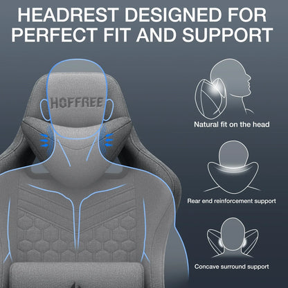 2026 NEW Hoffree Gaming Chair with Massage Fabric Office Chair with footrest for Adults, Ergonomic Gamer Chair with Headrest and Lumbar Support for Office Gaming, 440 LBS
