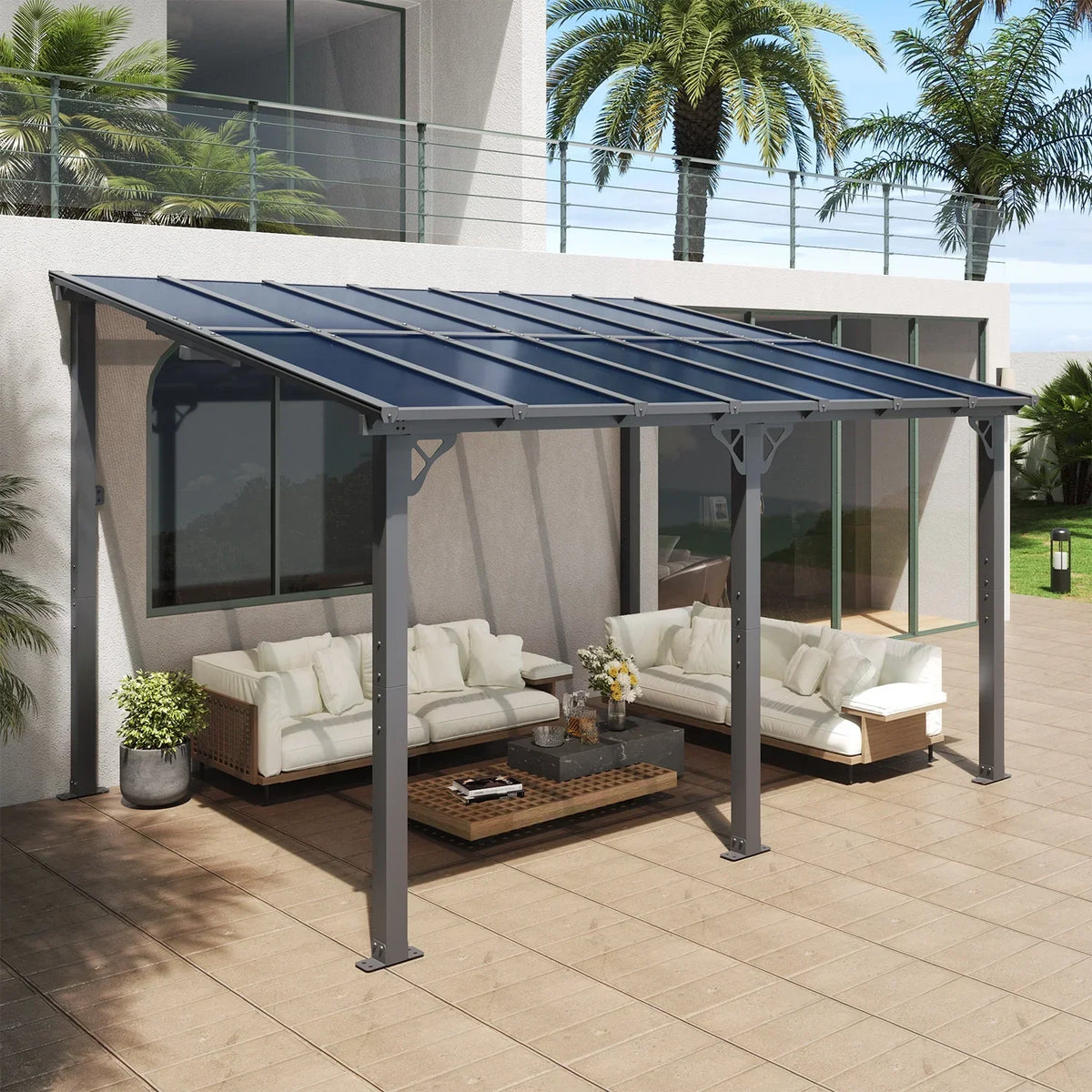 2026 NEW Aoxun 8' x 5' Gazebo for Patio, Gazebo Pergola with Sloped Roof, Grill Gazebo Large Wall-Mounted Heavy Duty Awnings, for Backyard, Deck, Patio