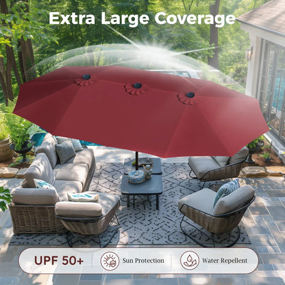2026 NEW Alpha Joy 15ft Outdoor Patio Umbrella Extra-Large Double-Sided Garden Umbrella with Crank Handle and Base - Smoky Gray