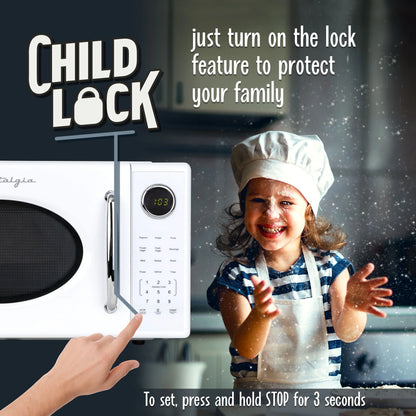 2026 NEW Nostalgia Retro Microwave Oven - 1.1 Cu Ft & 1000-Watt Countertop Size with Glass Turntable, Child Safety Lock, 8 Auto-Cook Programs & Digital Clock - Black