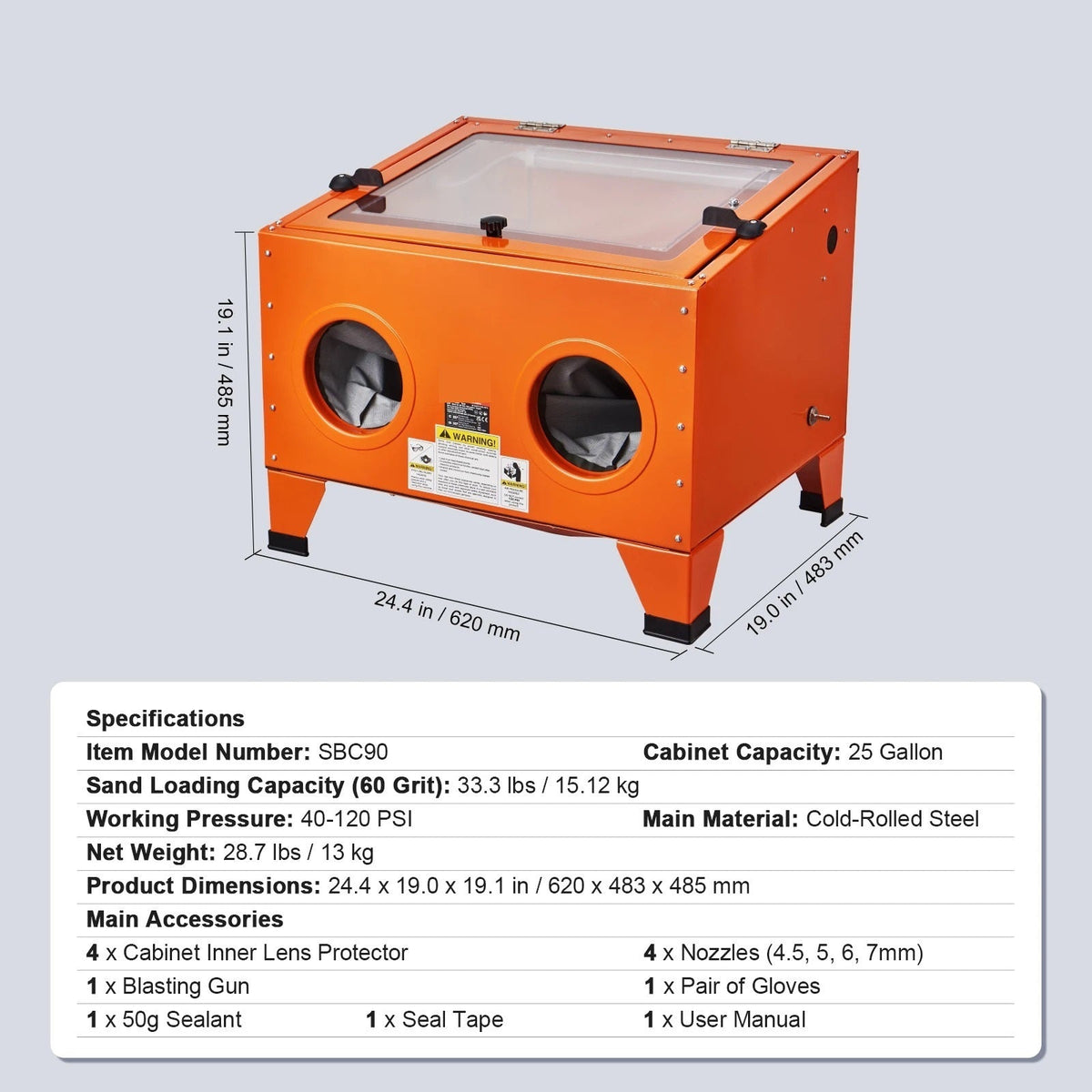 2026 NEW Portable Benchtop Sand Blaster 25 Gallon Sandblasting Cabinet with Blasting Gun Nozzles Paint Stain Rust Removal
