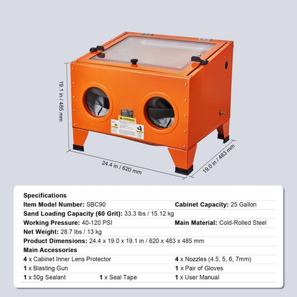 2026 NEW Portable Benchtop Sand Blaster 25 Gallon Sandblasting Cabinet with Blasting Gun Nozzles Paint Stain Rust Removal