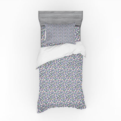 2026 NEW Floral Duvet Cover Set, Colorful Spring Blossom Flowers Repetitive Hand Drawn Like Pattern, Bedding Set with Shams and Fitted Sheet, 3 Sizes