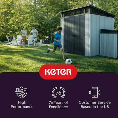 2026 NEW Keter 213413 Manor DD 6 X 8 Foot All Weather Outdoor Storage Shed, Grey