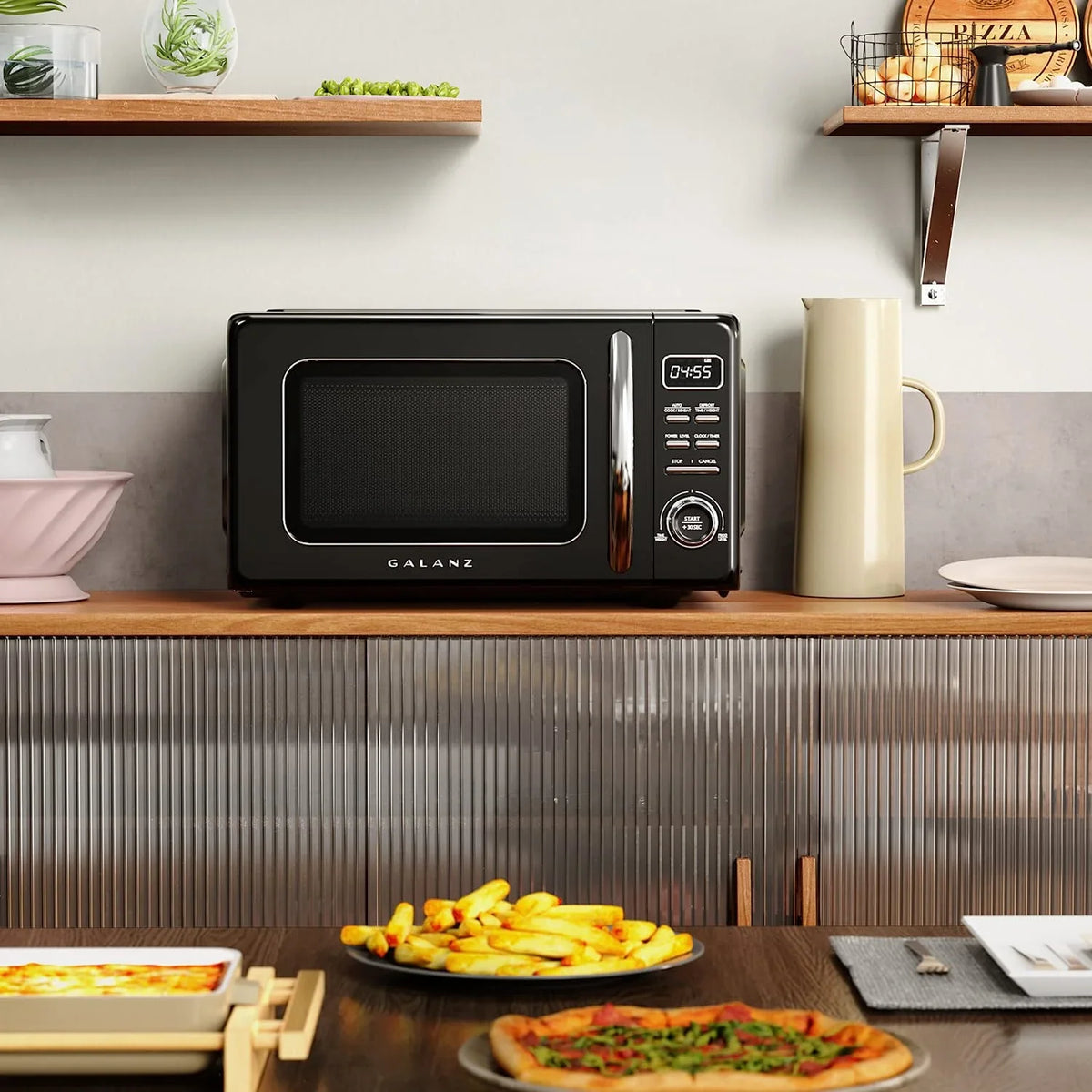 2026 NEW Galanz Retro Countertop Microwave Oven with Auto Cook & Reheat, Defrost, Quick Start Functions, Easy Clean with Glass Turntable, Pull Handle, .9 cu ft, Black