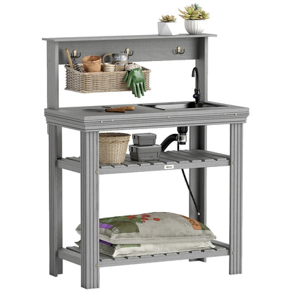 2026 NEW Outsunny Potting Benches for Outside with Faucet, Removable Sink, Shelves