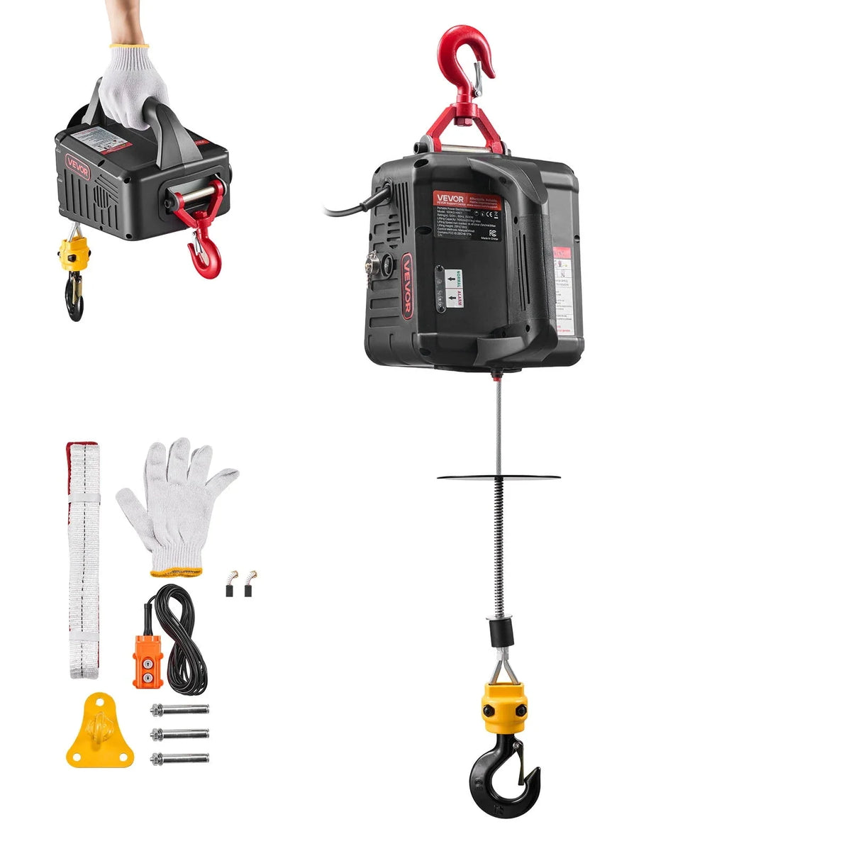 2026 NEW VEVOR 2-in-1 Electric Hoist Winch, 1100 lbs Capacity, 1500W Portable Power Winch Crane, 25 ft Lifting Height, 16.4 ft/min with Manual and Wired Remote Control