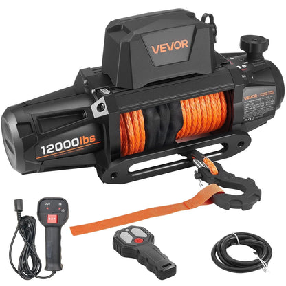 2026 NEW VEVOR Electric Winch, 12000 lbs Load Capacity, 12V DC Truck Winch with Φ3/8 in x 92 ft Synthetic Rope, Wireless & Wired Remote Control, IP67 Waterproof for Towing Off-Road SUV Jeep Trailer Boat