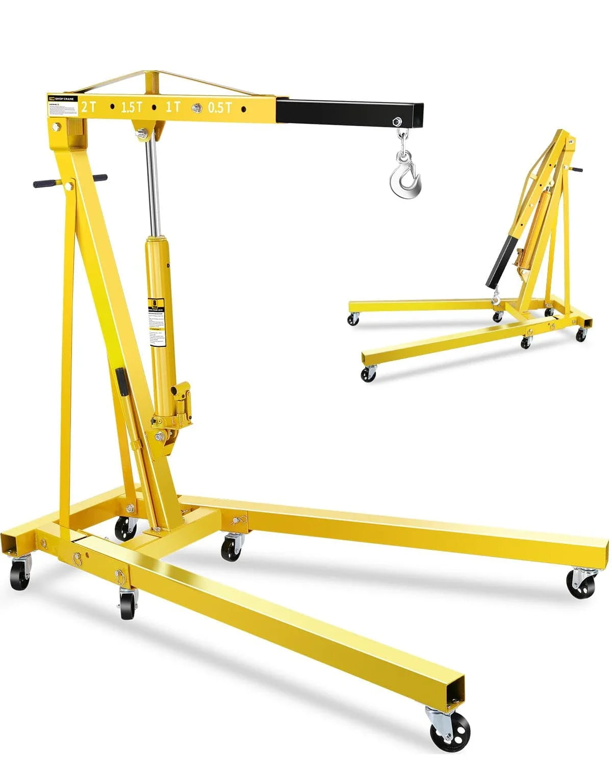 2026 NEW 2-Ton Folding Hydraulic Engine Hoist with Lever & Telescopic Boom, 4400 Lbs Capacity with 6 Steel Casters for Car Truck Boat Motors