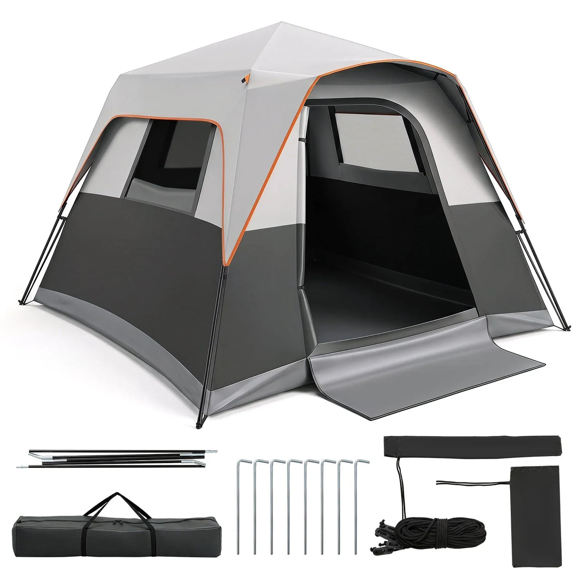 2026 NEW Costway 6-Person Outdoor Camping Tent with Rainfly & Carrying Bag, 3000mm Water-Resistant Gray